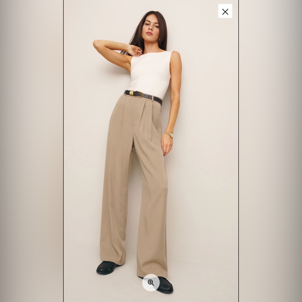 Reformation High-Rise Wide-Leg Trousers in Khaki